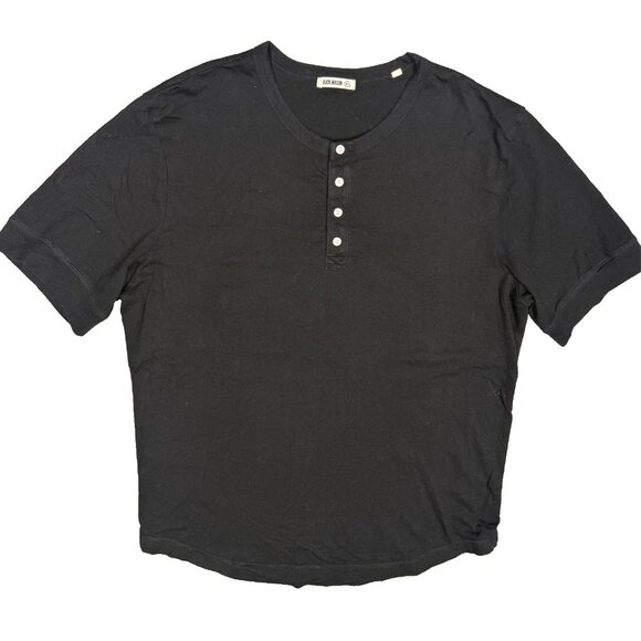 Buck Mason T-Shirt Henley Short Sleeve Stretch Cotton Black XL - Picture 1 of 8